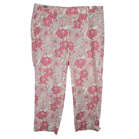 Talbots Pink And White Floral Skimmer Pants Size 12 Stretchy Summer Vacation - Picture 1 of 13
